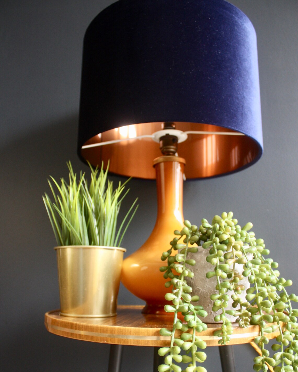 Navy Blue Velvet Lampshade With Brushed Copper Brushed Gold Etsy UK