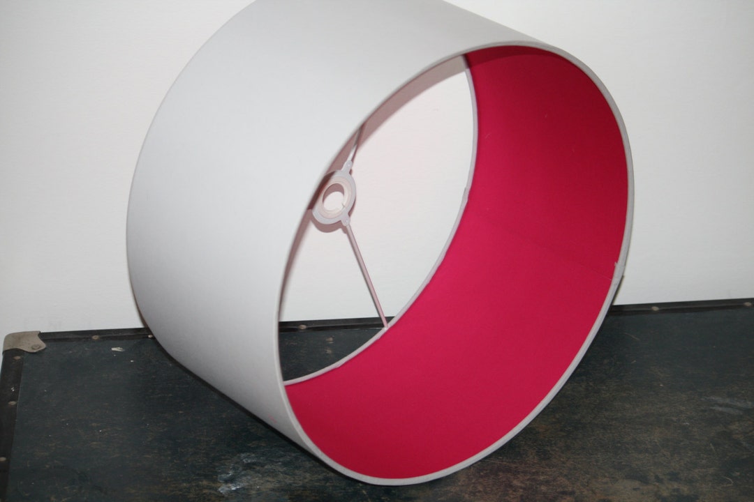 Hot Pink and Light Grey Fabric Handmade Drum Lampshade Etsy