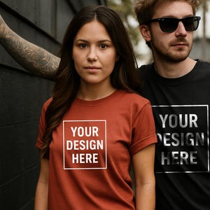 Bella Canvas 3001 Autumn Shirt Mockup | BC 3001 Dark Orange T-shirt Mockup | Real Model Mock |  Tshirt Mockup ORG2