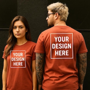 Bella Canvas 3001 Autumn Shirt Mockup | BC 3001 Dark Orange T-shirt Mockup | Real Model Mock |  Tshirt Mockup ORG4