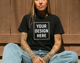 Bella Canvas 3001 zwart mockup, zwart shirtmodel, modelmodel, Bella canvasmodel, T-shirtmodel BLK16