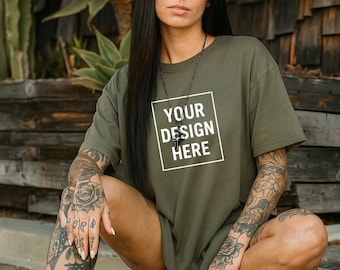 Bella Canvas 3001 militairgroen T-shirtmodel (jpeg)
