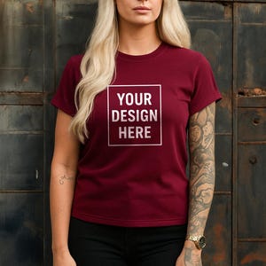 Bella Canvas 3001 Maroon Tshirt Mockup | 3001 Maroon T-shirt Mockup |  Model Mock |  Maroon Bella Canvas Shirt Mock MRN6