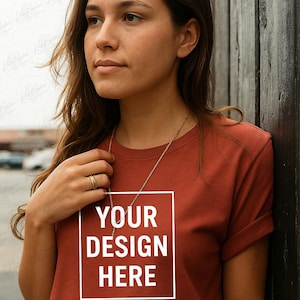 Bella Canvas 3001 Autumn Shirt Mockup | BC 3001 Dark Orange T-shirt Mockup | Real Model Mock |  Tshirt Mockup ORG5