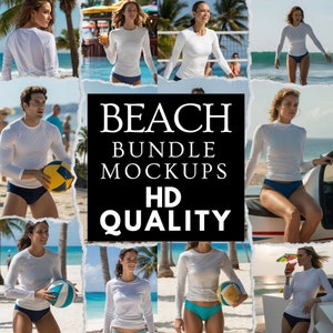 Bella Canvas 3501 Model Beach Mockup Beach BUNDLE Tshirt Mockup | SwimT Shirt Summer Beach Ocean Mock-Up
