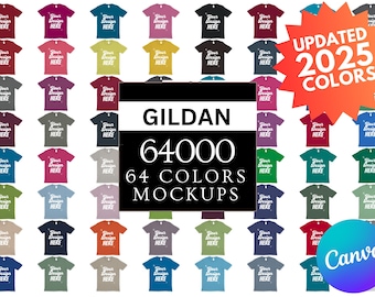 Gildan 64000 g640 Front  PNG Transparent Mockup Bundle Men Unisex Flat Lay + Color Chart + Size Chart | 2024 Colors | Gildan Men