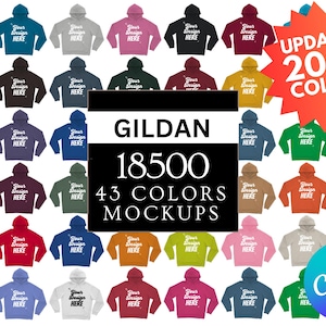 Gildan 18500 PNG Mockup Bundle, Transparent Backgrounds, All New 43 Colors High Resolution, Hoodie Mockups G185