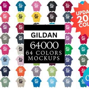 Gildan 64000 g640 Front And Back PNG Transparent Mockup Bundle Uomo Unisex Flat Lay + Tabella Colori + Tabella Taglie / 2024 Colori / Gildan Uomo