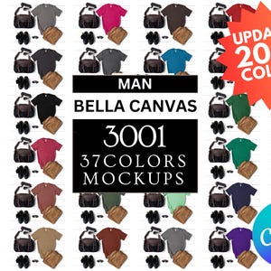Bella Canvas 3001 T-shirt Mockup Bundle Flat Lay Mens T Shirt Mockups BC Styled Tee Mock up Png