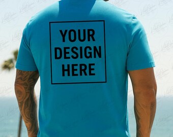 Bella Canvas 3001 gemêleerd aqua-t-shirtmodel | 3001 mock-up aquablauw overhemd | Blauwe model mock | AQU2