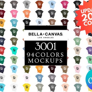 Paquete de maquetas Bella Canvas 3001, paquete de camisetas 3001, maquetas de modelos Bella Canvas, archivos PNG transparentes + maquetas de camisetas unisex para hombres y mujeres en formato JPEG