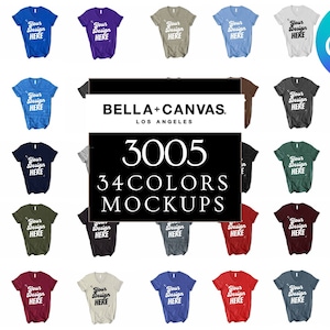 Bella Canvas 3005 V-ringad mockup-paket: 34 PNG-färger (digital nedladdning)