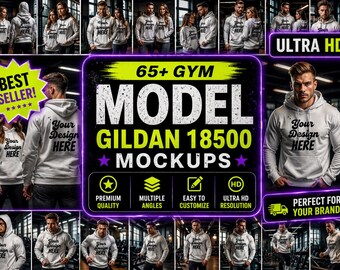 Gildan 18500 Hoodie Sleeve Mockup Bundle: Gym Model (Digital Download)