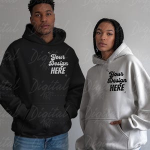 GILDAN 18500 Hooded Sweatshirt Mockup Black Grey Hoodie Mockup | Couple Mockup, Gildan Mockup | Hoodie Mock Up
