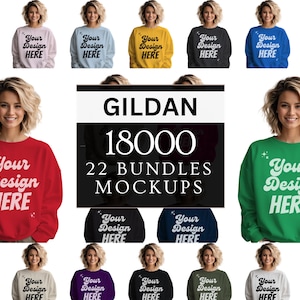 Lot de maquettes de sweat-shirts Gildan 18000 : nuancier de 22 couleurs (téléchargement numérique)