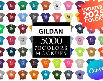 Gildan 5000 Front Flat Lay Mockup Bundle, Transparent + White Backgrounds, All 70 Colors, T-shirt Mockups G500
