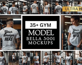 Bella Canvas 3001 White Tshirt Gym  Mockup Bundle T-Shirt | Fitness T Shirt  Mock-Up