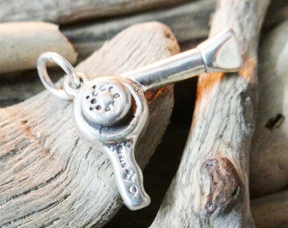 Vintage Sterling Silver .925 Hairdryer Hair Dryer Charm Pendant Hairdresser Hairdressing Hair Dresser Dressing Vintage Stylist Blowdryer