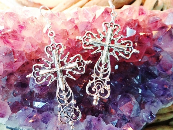 Large Filligree Cross Christian Christianity God Jesus Jehovah Faith Celtic Earring Earrings Ear Ring Rings Drops Drop Dangle Dangles