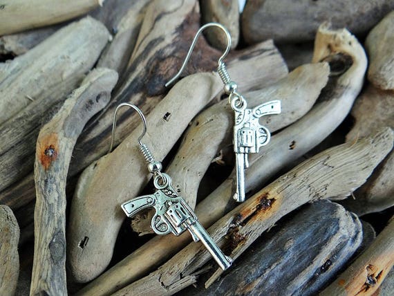 Guns Earrings Gun Wild West Cowboy Western Handgun Hand Pistol Costume Retro Vintage Pinup Pin Up Rockabilly