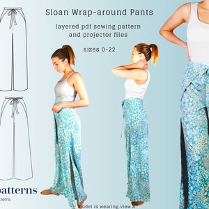 Sloan Wrap Pants PDF Sewing Pattern - Wide Leg Wrap Around Tie Pants - Plus Size PDF Pattern - PDF, A0, Projector file, sizes 0-22