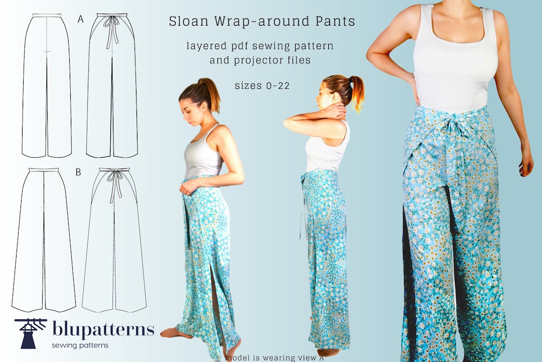 Sloan Wrap Pants PDF Sewing Pattern Wide Leg Wrap Around Tie Pants Plus Size  PDF Pattern PDF, A0, Projector File, Sizes 0-22 -  Canada