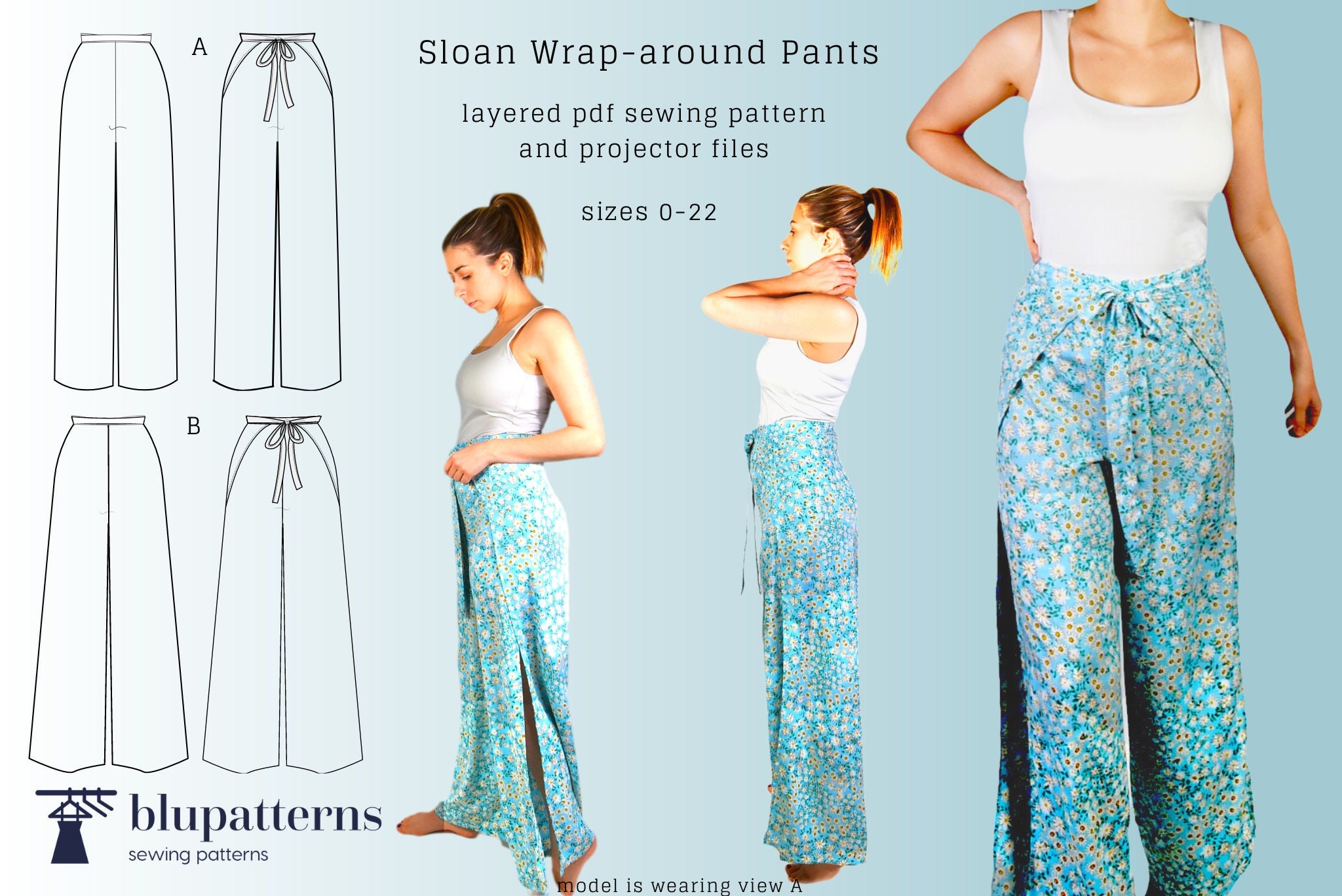 Sloan Wrap Pants PDF Sewing Pattern Wide Leg Wrap Around Tie Pants Plus  Size PDF Pattern PDF, A0, Projector File, Sizes 0-22 