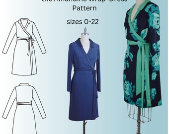 Amandine Dames Wrap-Around Jurk Naaipatroon-PDF jurkpatroon-A0 Bestand Patroon-Projector Bestand Patroon 0-22