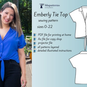 Emberly Tie Blouse Sewing Pattern-Ladies top pattern-PDF pattern-A0 File Pattern-Projector File Pattern