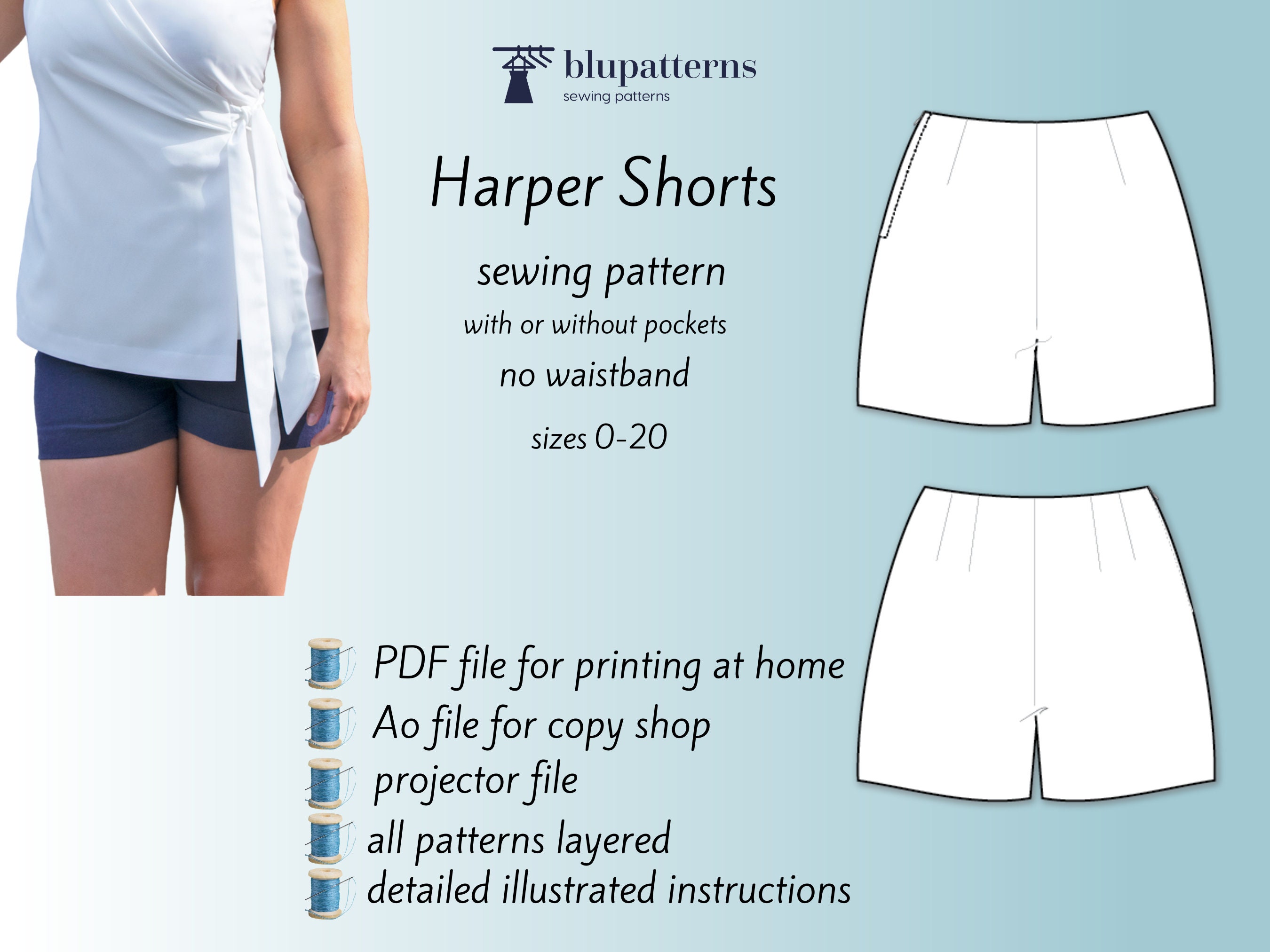 Harper Short Sewing Pattern-layered PDF Sewing Pattern-a0 Pattern-projector  Pattern 