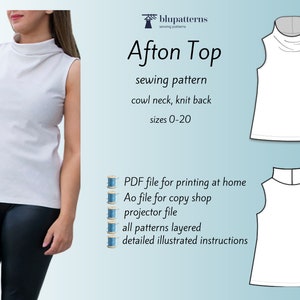 Afton Cowl Neck Top Womens Sewing Pattern-PDF Pattern-Projector File pattern