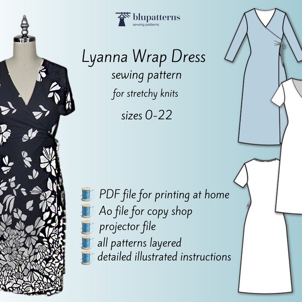 Lyanna Ladies Wrap-Around Dress Sewing Pattern-PDF dress pattern-A0 File Pattern-Projector File Pattern