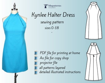 Kynlee Halter Dress Couture Pattern-Womens Dress PDF Pattern-Printable couture pattern-A0 Pattern-Projector File Pattern-Mariage invité Modèle