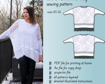 Emmie Loose Lace Womens Top Digital Sewing Pattern-Boho Top Pattern-PDF Sewing Pattern-A0 File Pattern-Projector File Pattern