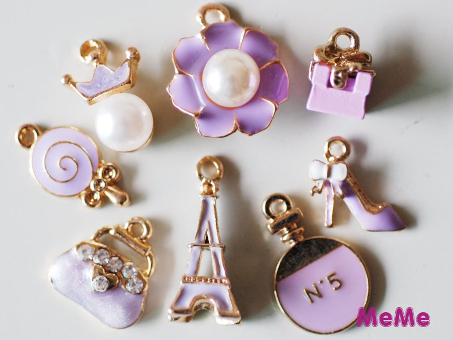 1 set 8 pcs charms lilac alloy purse ballet shoe kawaii bracelets pendants accessories studs cabochon deco den phone case diy de