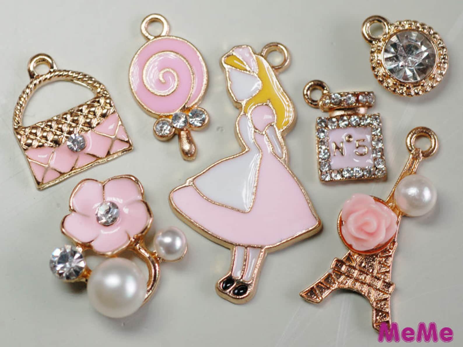 1 set 7 pcs charms pink alloy alice ballet shoe kawaii bracelets pendants accessories studs cabochon deco den phone case diy dec
