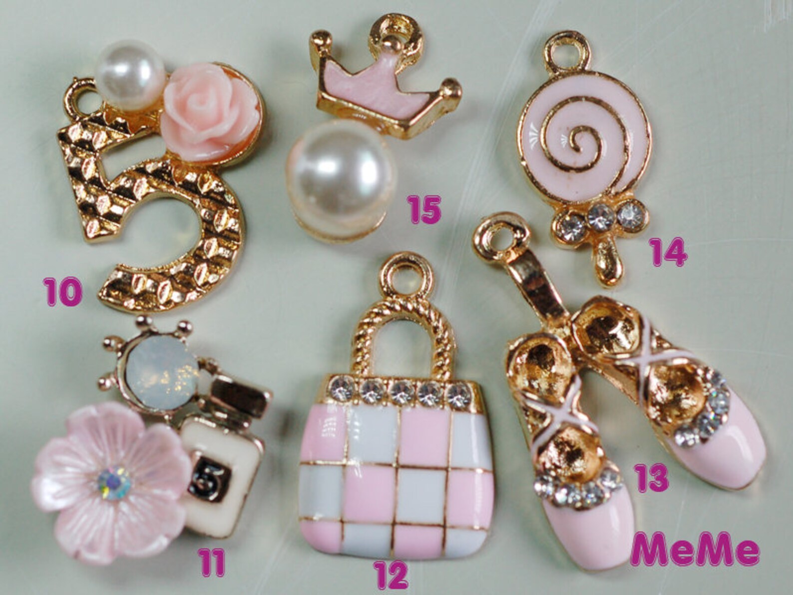 1 set 6 pcs charms pink alloy purse ballet shoe kawaii bracelets pendants accessories studs cabochon deco den phone case diy dec