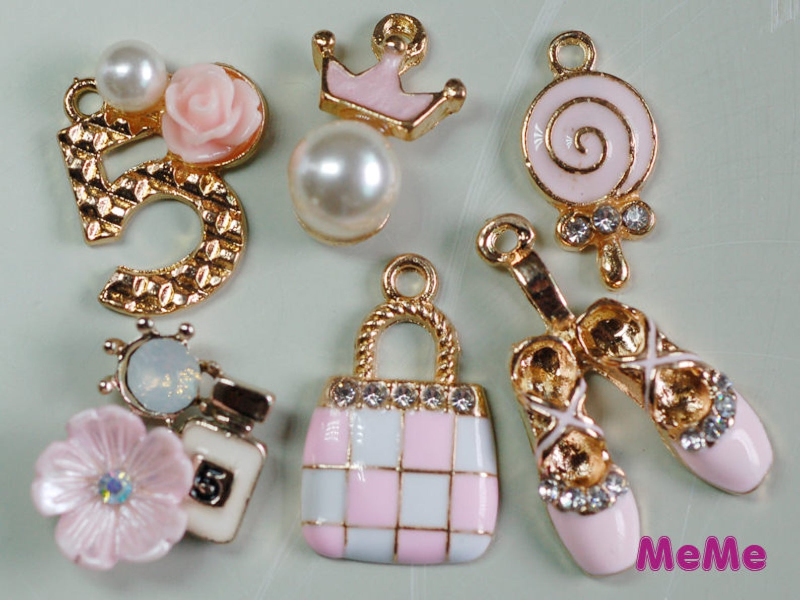 1 set 6 pcs charms pink alloy purse ballet shoe kawaii bracelets pendants accessories studs cabochon deco den phone case diy dec