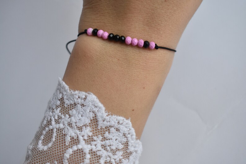 Morse Code Bracelet \u2022 Boyfriend Girlfriend Jewelry \u2022 Custom Personalized \u2022 Gift for Her \u2022 Love code \u2022 Message Bracelet \u2022 pink black crystals