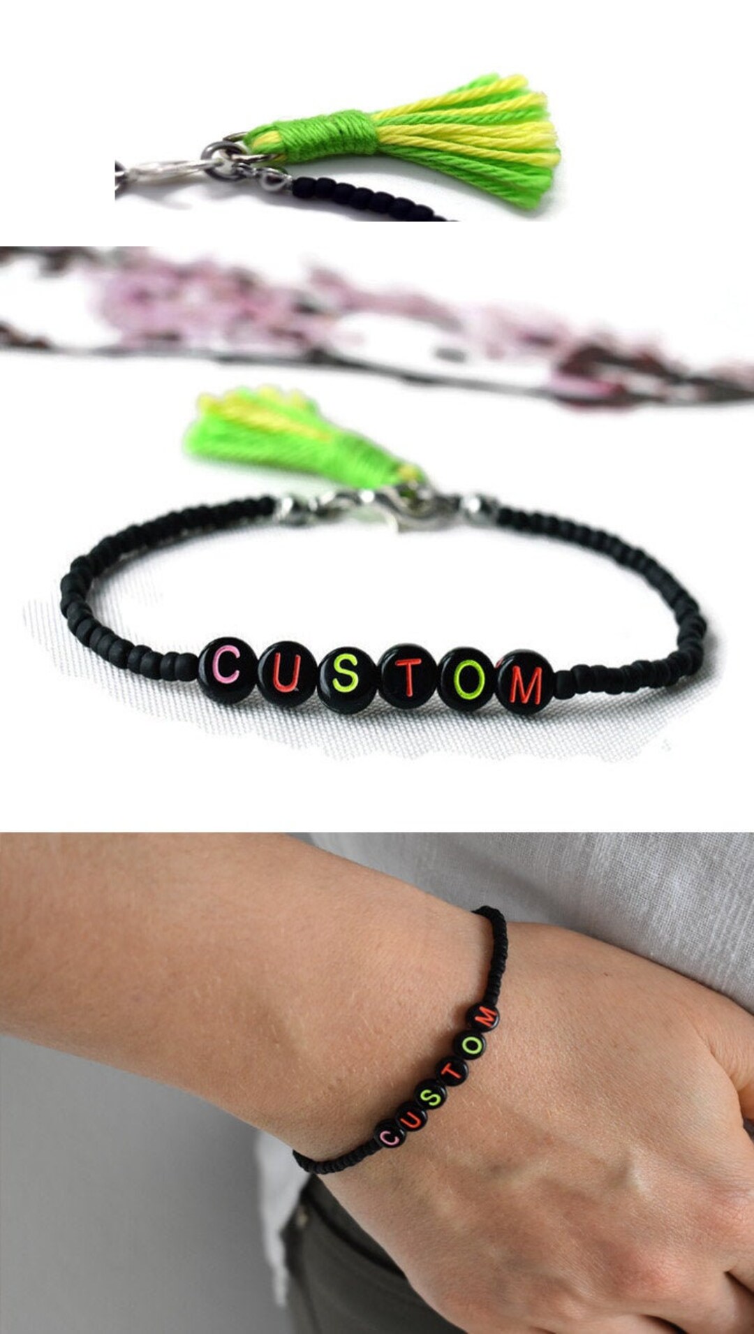 Custom Name Bracelet Letters Beads Jewelry Name Gift Etsy