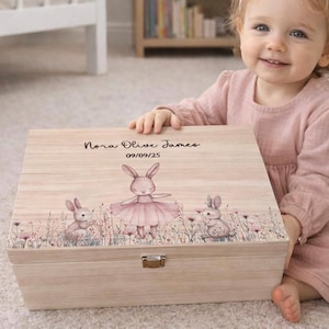 Ballerina Bunny Baby Memory Box, Keepsake Box, Personalised Wooden Memory Box,