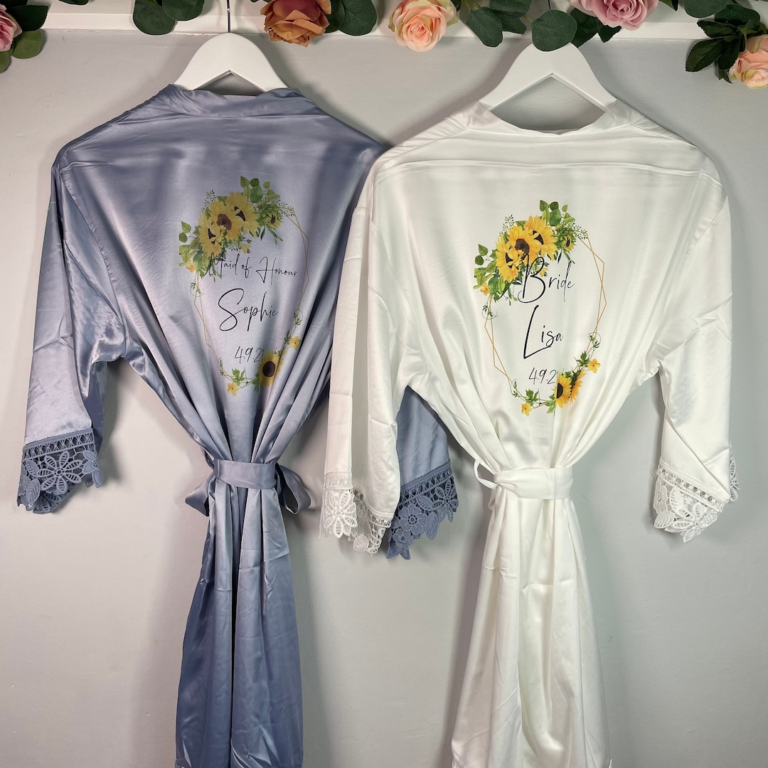 Sunflower Bride Robe, Bride Dressing Gown, Bridesmaid Robe, Bride to Be ...