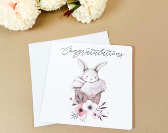 Bunny New Baby Card: Linen Congratulations Card
