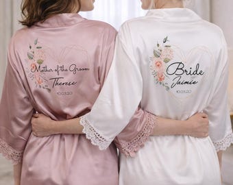 Personalised Bride Robe: Geo Heart Floral Wedding Party Dressing Gown