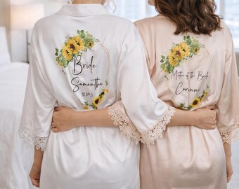 Sunflower Bride Robe, Bride Dressing Gown, Bridesmaid Robe, Bride to be, Wedding Party, Wedding Robe
