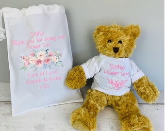 Flower Girl Bear, Flower Girl Gift, Bridesmaid Gift, Ring Bearer Gift, Wedding Thank You, Personalised Bear