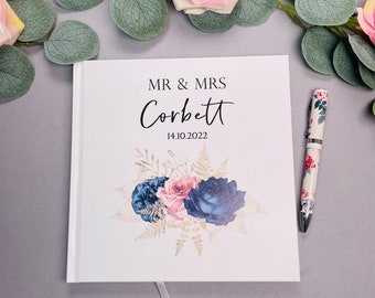 Blush and Navy Wedding Guest Book, Guest Book, Personalised Guestbook, Wedding Memory Book,