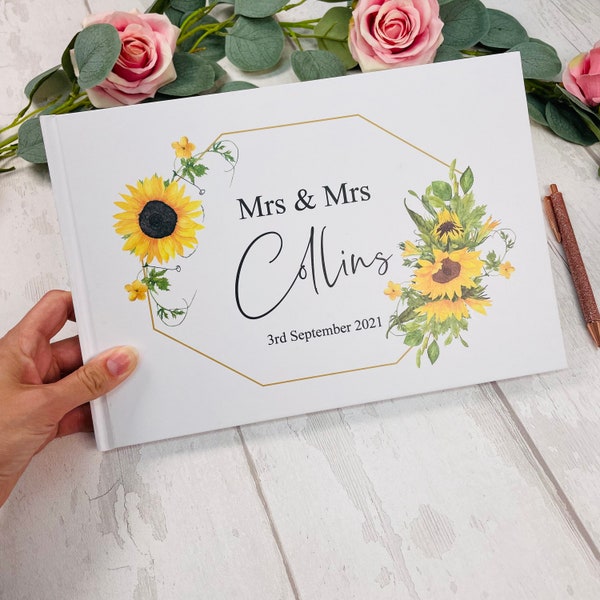 Sunflower Wedding Guest Book, Personalised Wedding Guestbook, Memory Book, Guest Book
