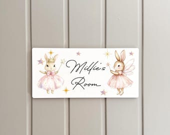 Bunny Fairy Door Name Sign, Nursery Decor, Girls Room Sign