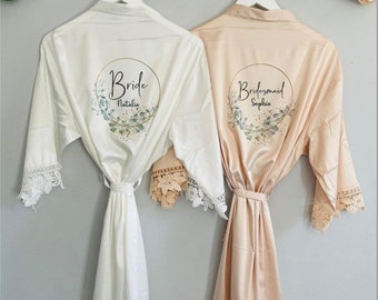 Eucalyptus Bride Robe, Bride Dressing Gown, Bridesmaid Robe, Bride to be, Wedding Party, Wedding Robe,